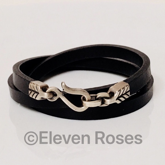 David Yurman Jewelry - David Yurman Black Leather Double Wrap Bracelet